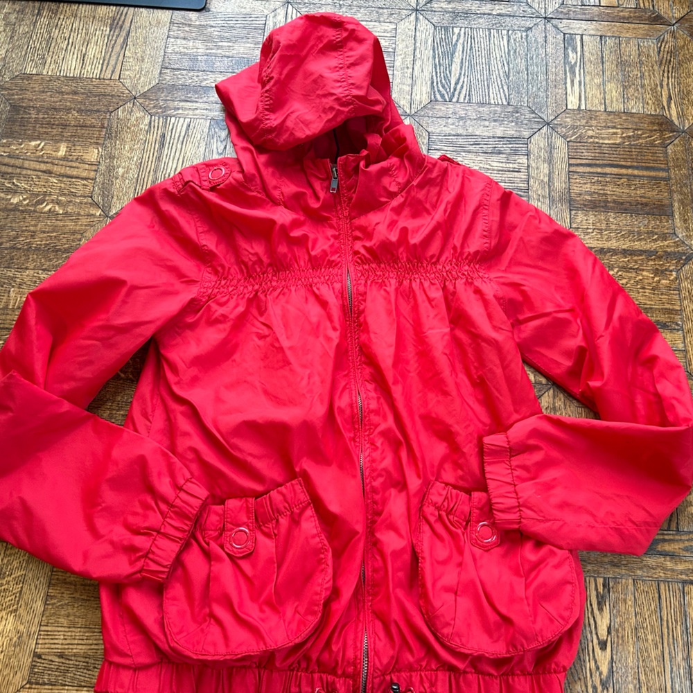 Zara Vibrant Red Hooded spring rain jacket